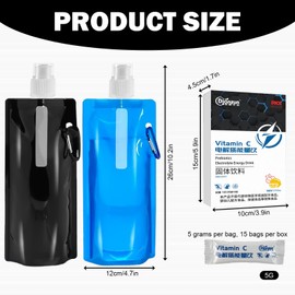 Elektrolyt Pulver mit 2 Stück Faltbare Trinkflasche, Elektrolyte Pulver mit Vitamin C, Electrolytes zur besseren Wasseraufnahme für Sport & schnelle Erholung(15 Sticks mit je 5000 MG)