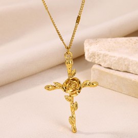 FRHDJS Cross Necklace for Women Cubic Zirconia Pendant Necklace Jesus Faith Dainty Necklace Jewelry Gift