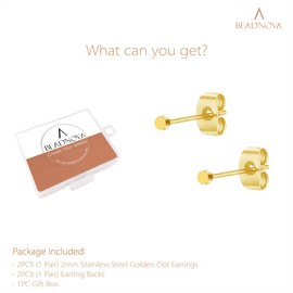 BEADNOVA Stud Earrings Flat Circle Piercing Earrings Gold Post Earrings Dot Earrings for Women Men (2mm)