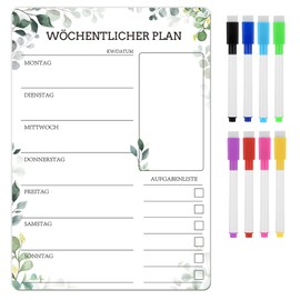 A4 Weekly Planner, Wipe-Clean, Sticky Household Planner, Meal Planner, Week Menu Planner with 8 Whiteboard Pens, Reusable Shopping List to Do List, Eucalyptus Design