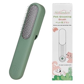 Aimondow Dog Hair Remover Brush, Cat Grooming Brush for Long and Short Hair Dogs Cats, Self Cleaning Shedding Brush for Massage, Removes Puppy Loose Undercoat Mats Tangled Hair (Green)