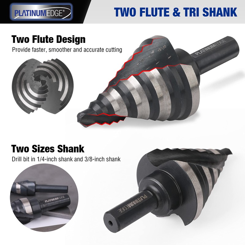 PLATINUMEDGE Step Drill Bits Set, 5 Pcs High Speed Steel