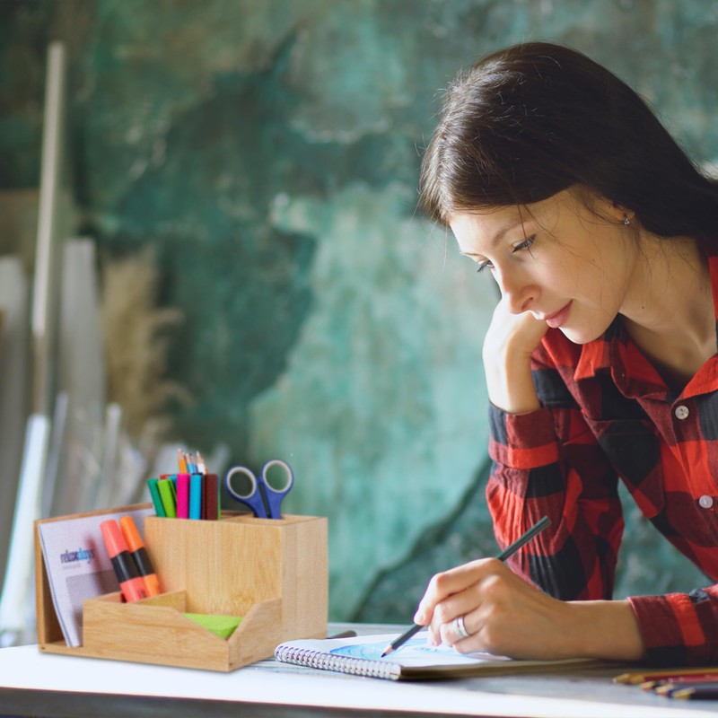 Relaxdays Bamboo Desk Organiser, 7 Compartments, for Pens, Documents, 11