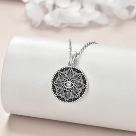 VONALA Mandala Necklaces 925 Sterling Silver Om Lotus Flower Pendant Necklace Amulet Jewelry Gifts for Women Men, Sterling Silver, Cubic Zirconia