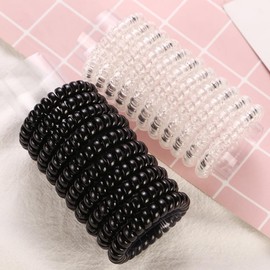 Leenchiry Spiral Hair Ties Coil Hair Ties 20 Pieces Traceless No Crease Phone Cord Hair Ties Waterproof Ponytail Holder 2.15inch No Damage Elastic Hair Bands for Woman and Girls (Transparent & Black)