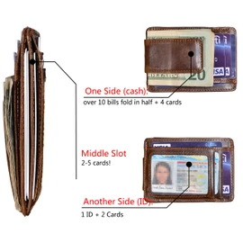 HOPSOOKEN Money Clip RFID Front Pocket Wallet Men Leather Slim Minimalist Wallet (Brown with ID Window (Crazy Hourse Leather))