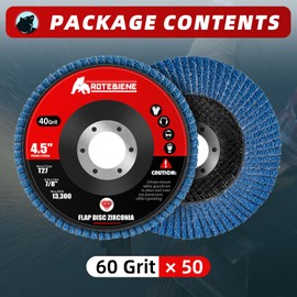 10 Pack 60 Grit Zirconia Flap Discs 4.5" x 7/8" T27 for 4 1/2 Inch Angle Grinder Flap Wheels Heavy-Duty Grinding & Sanding Discs for Metal, Wood, Stainless Steel