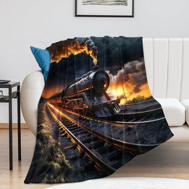 HGSCHYU Vintage Dusk Steam Train Locomotive Throw Blanket 60''x50, Soft Flannel Bed Blankets for Kids Girl Boys, Lightweight Microfiber Blanket for Sofa Living Room Bedroom