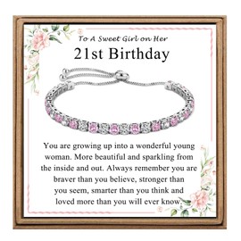 PDTU Birthday Gifts for Women Girls, 21st Cubic Zirconia Adjustable Birthday Bracelet Presents for Ladies Friends│13-80 Year Old Birthday Gifts