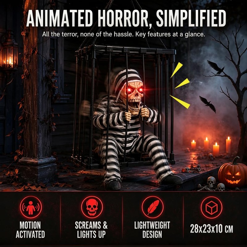 HIULLEN Screaming Animated Hanging Decoration, Infrared Sensor Skeleton Ghost Halloween