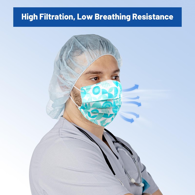 JMU 50 Pack Multicolor Disposable Face Masks, 4-Ply ASTM Level