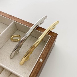 EZ PEACH Women's Barrette, Large, Simple, Fine Line, Semi-Matt, Pipe, Metal, Hair Accessories, Hairclip, Hair Accessory (Gold-B)