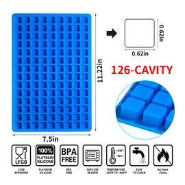 Sidosir Square Caramel Candy Mold Silicone, 126-Cavity Gummy Silicone Molds for Fat Bombs, Chocolate Truffles Mold for Hard Candy, Ice Cube