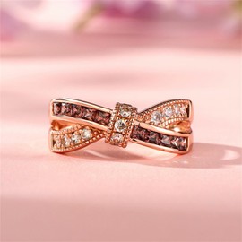 Jeulia Crossover Sterling Silver Women's Band Fashion Anniversary Promise Engagement Ring for Women With Gift Jewelry Box (Rose Gold, 6)