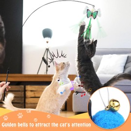 Interaktives Katzenspielzeug Intelligenz Katzen Spielzeug Interaktiv Katzenangel Stabil Cat Toys mit Federn und Saugnapf Simucatstick Kätzchen Zauberstab Schmetterling für Große Kleine Katzen (Stil 1)