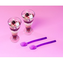 Harfield Set of 2 Sundae Milkshake Ice Cream Tumblers & Free Dessert Spoons Virtually Unbreakable Reusable Plastic (Silver), A198