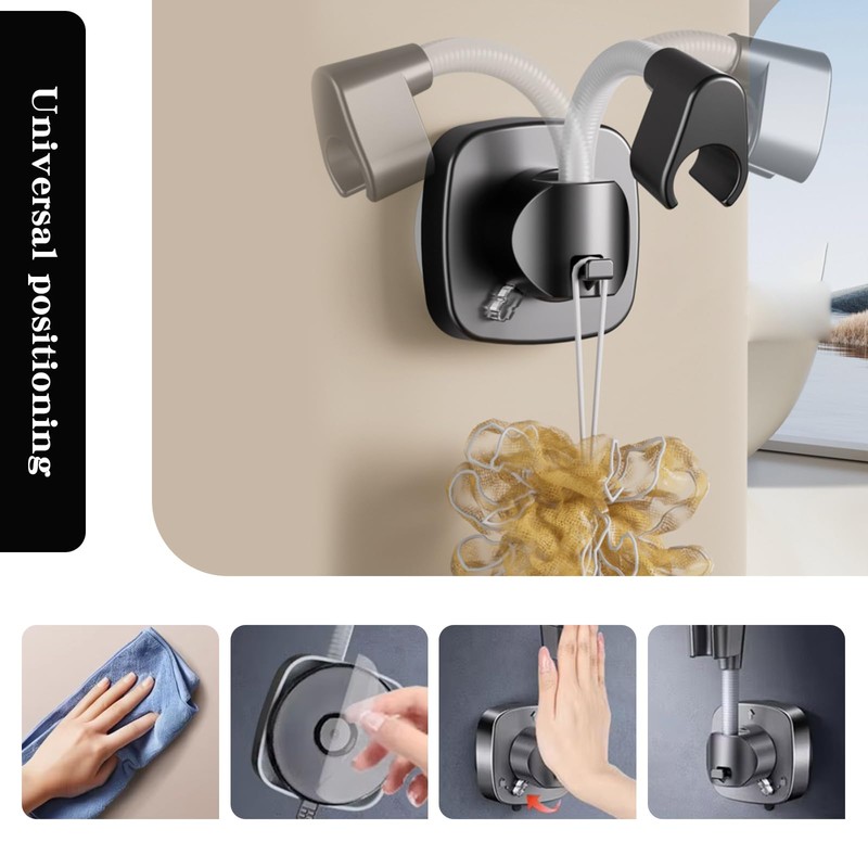ORARTMM Shower Head Holder with Suction Cup, 360° Rotatable, Double