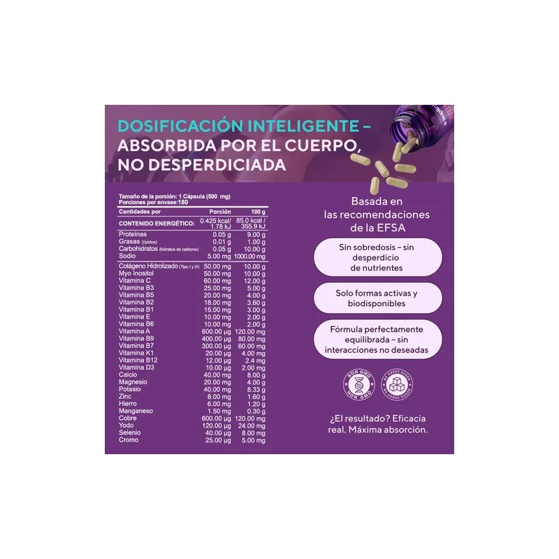 Multivitamínico Mujer Con Colágeno Y Biotina 180 Cápsulas Sin Sabor