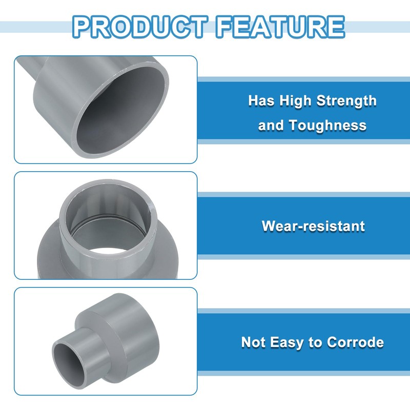 sourcing map 2 Pcs UPVC Reducer Pipe Fitting, 50x32mm PVC