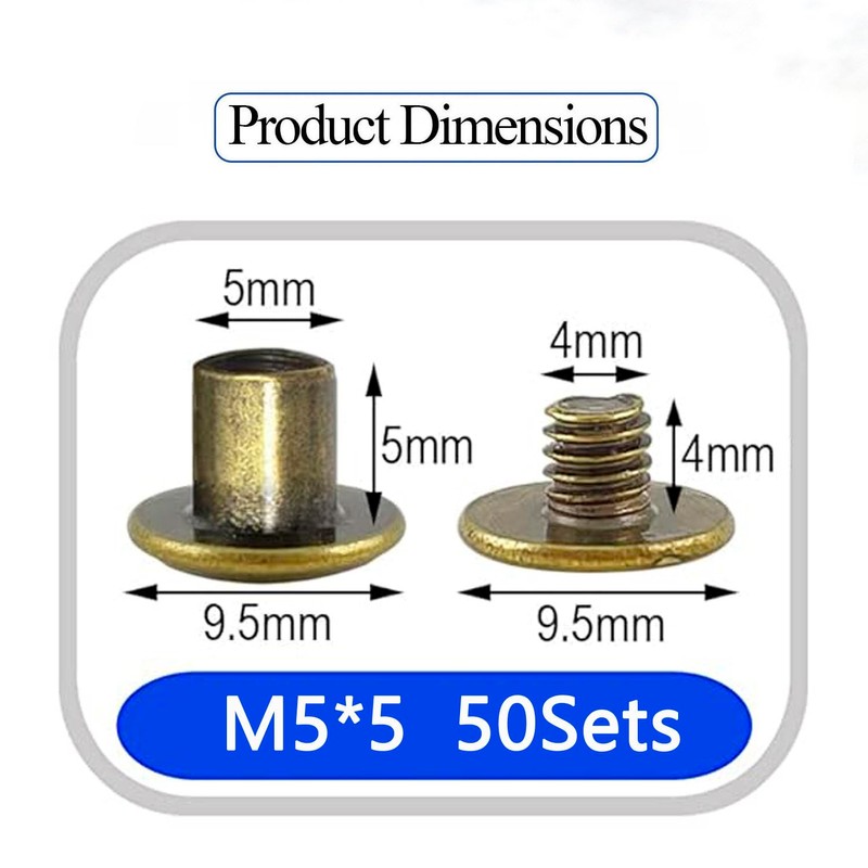 Alloygold 50 Sets Bronze Chicago Screws M5*5mm - Great for
