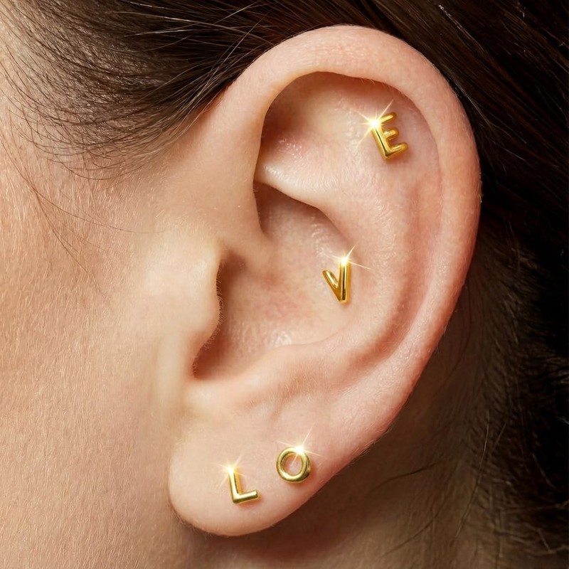 316L Surgical Steel Initial Earring Flat Back Stud Earrings for
