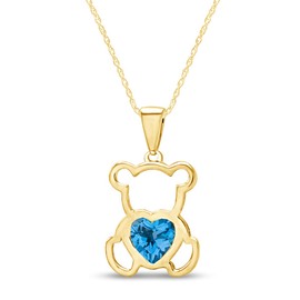 AFFY Teddy Bear Pendant Necklace for Women, 14K Yellow Gold Over 925 Sterling Silver with Heart-Shaped Simulated BlueTopaz Cute Love Jewelry Gift with 18" Rope Chain