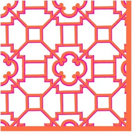 Caspari Garden Trellis Cloth Dinner Napkin in Fuchsia & Orange - 4 Napkins Include Per Set