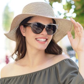 URUMQI Over Glasses Sunglasses Womens, Trendy Round Cat Eye Sun Shades Cover, Polarised UV400 Protection TAC Lens