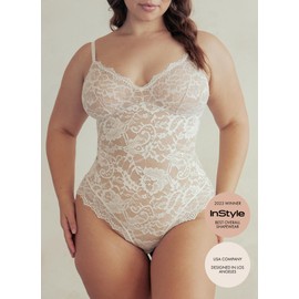 Pinsy Shapewear Shaping Lace Shapewear Bodysuit, Cream, 1X