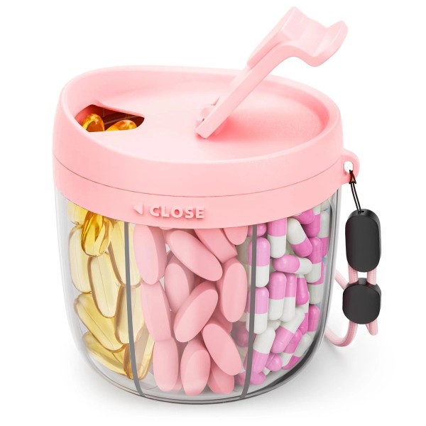 Cute Pill Dispenser with 7 Large Compartments, Portable Pill Bottle