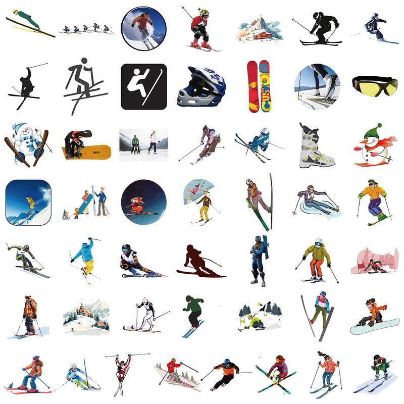 Skiing Stickers for Laptop (50 Pieces), Gift for Children, Teenagers,