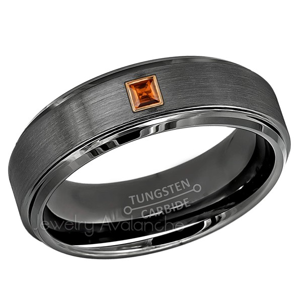 6mm Brushed Gunmetal Tungsten Carbide Wedding Band with 0.05ctw Princess