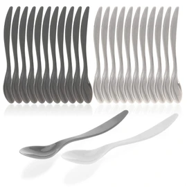 com-four® 24 x Plastic Egg Spoons - Reusable Dessert Spoons - BPA-Free Plastic Spoons for Baby Food, Jam, Dips - Dishwasher Safe Reusable Cutlery (24 Pieces - Grey)