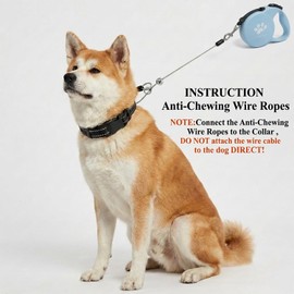 CROWN PAWS Chew Proof Retractable Dog Leash for Medium Dogs up to 44lbs, 16ft Heavy Duty Dog Lead with Anti-Chewing Steel Wire Rope, Tangle-Free, One-Hand Brake & Lock, Blue M