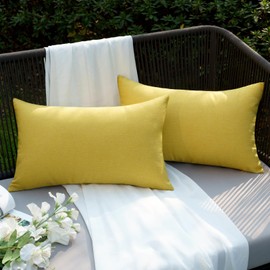 EMEMA Outdoor Cushion Covers Waterproof Decorative 12 x 20 Inch Throw Pillow Covers for Furniture Patio Couch Garden Yellow Sofa Bed Linen Balcony Outside Cushions 30 x 50 cm Set of 2