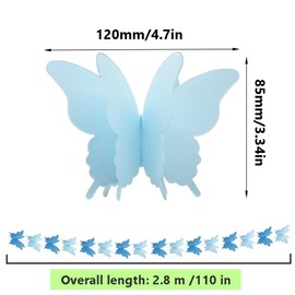 Hocansen 4PCS Paper Butterfly Banner 2.8m/118in Hanging Butterfly Paper Garland Butterfly Hanging Streamers Party Decorations Butterfly Flag for Birthday Wedding Decorations (Blue/ZHD)