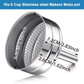 Moka Express Replacement Funnel Kit, 3 Packs Gasket Seals, 1 Stainless Steel Funnel with 1 Pack Stainless Filter (6-Cup)