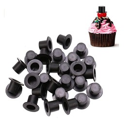 FineInno 50Pcs Mini Black Top Hats, Christmas Snowman Hats Plastic Magician Hats Miniature Cupcake Toppers DIY Doll Decoration Craft Party Supplies