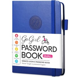 GoGirl Passwortbuch mit alphabetischen Registerkarten, Internetadresse und Passworthalter, Logbuch für Passwortorganisation. Tagebuch zum Speichern von Website-Logins,Taschengröße10,2x14 cm,Königsblau