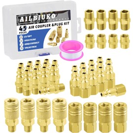VARMHUS 45 Pcs 1/4" NPT Air Coupler & Plug Kit - Industrial Solid Brass Quick Connect Air Fittings Set for Air Tools, Compressor Accessories