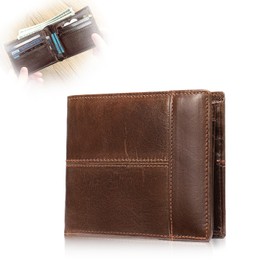 Carteras para Caballero, Carteras para Hombre con RFID Bloquea, Carteras para Caballero Piel con Ventana de Identificación, con 15 Bolsillos para Tarjetas de Crédito (Café)