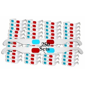 3D Red/Cyan Anaglyph Cardboard Glasses - 250 Pair Unfolded - White Frame