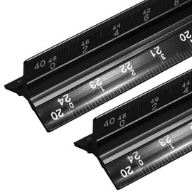 Biaungdo 2 Pack Engineer Scale Ruler, 12 Inch Solid Aluminum Triangular Drafting Tool, Laser-Etched Scales Ruler for Civil Engineer, Black(1:10, 1:20, 1:30, 1:40, 1:50, 1:60)