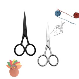 2 PCS 3.9 Inch Embroidery Scissors Black Stainless Steel Tip Scissor Silver Round Pointed Crane Sewing Scissors for Embroidery, Needlework, Sewing, DIY Crafts Paper and Daily Use