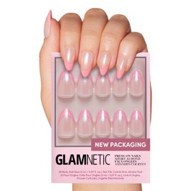 Glamnetic Press On Nails - Bubble Gum Glaze | Short Almond Pink French Tip Nails with a Glaze Finish | 15 Sizes - 30 Nail Kit with Glue