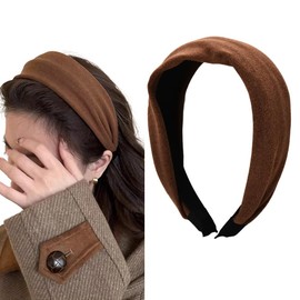Brown Wide Headband for Womens Hair Fashion Extra Wide Fabric Headbands Hairband Non Slip Thick No Teeth Cloth Hairbands Fall Brown Hair Accessories for Women