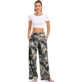 UEU Womens Wide Leg Yoga Pants High Waisted Joggers Casual Loose Fit Lounge Pjs Sweatpants with Pockets (Maple Leaf Black, S)