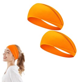 2PCS Milk Silk Headbands Orange 9.5 * 22CM Soft Head Band,Stretchy Sport headbands for Unisex fitness,Running,Tennis