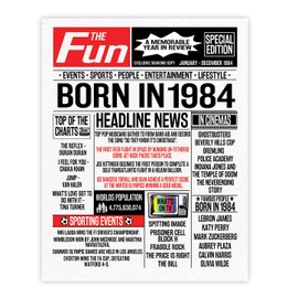 Stuff4 41st Birthday Poster Unframed - Born In 1984 Newspaper - Happy 41st Birthday Gifts for Men Women Vintage Retro Back In 1984, 8x10 Inch Forty-One Forty-First Bday Party Decor Decoration