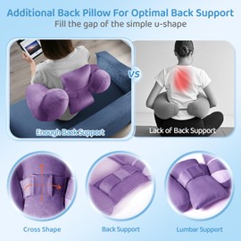 PYURIFAI Gaming Pillow for Lap - Reading Pillow for Lap with Extra Back Pillow for Support, Enlarged Lap Desk Pillow for Adults, Multi-Purpose Reading Pillow for Gaming/Working/Crocheting, Purple